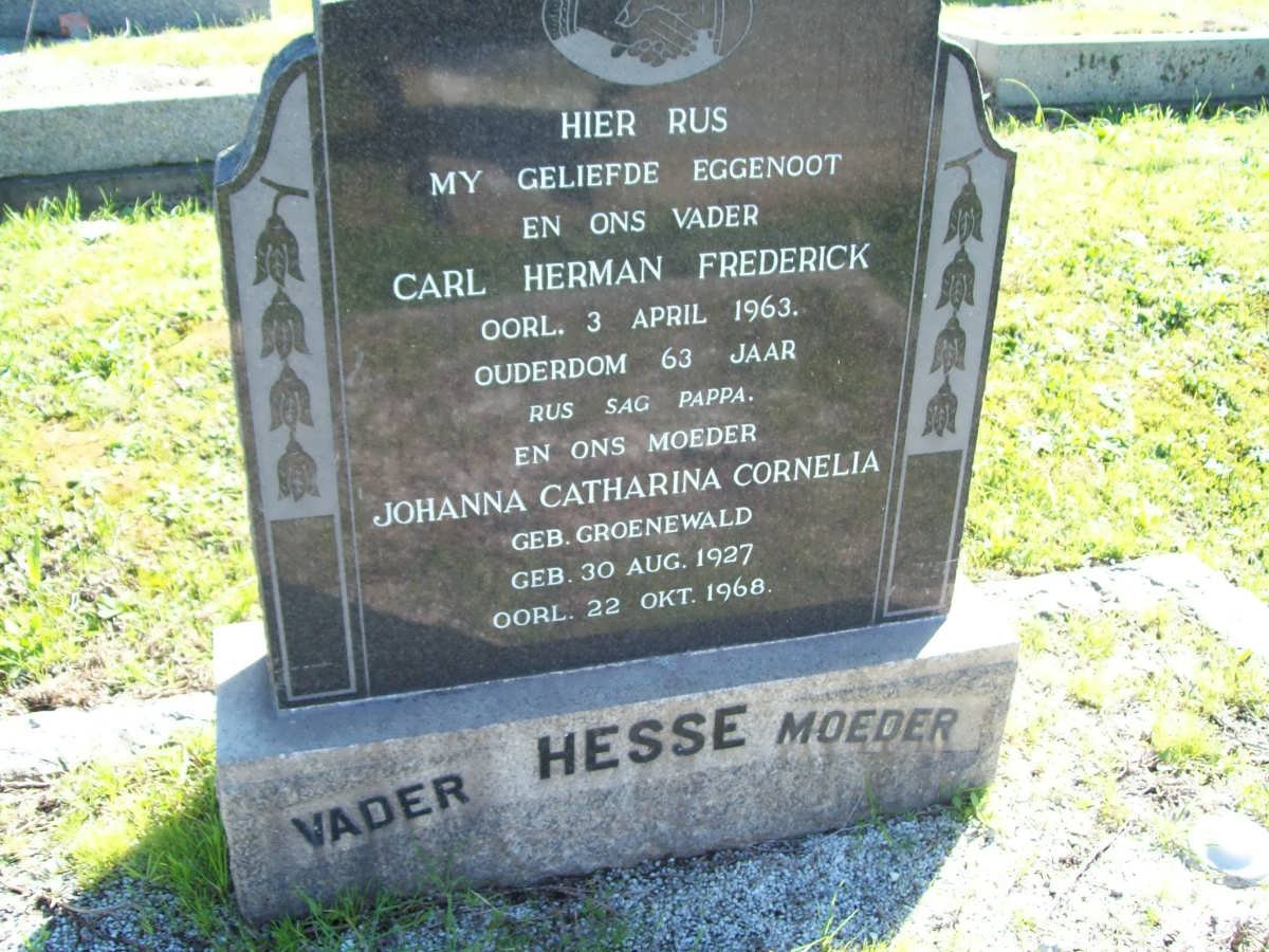 HESSE Carl Herman Frederick -1963 &amp; Johanna Catharina Cornelia GROENEWALD 1927-1968