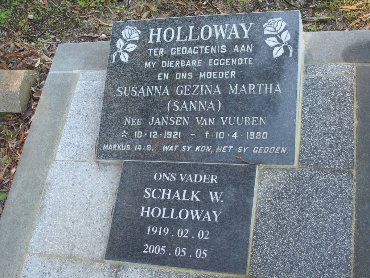 HOLLOWAY Schalk W. 1919-2005 &amp; Susanna Gezina Martha JANSEN VAN VUUREN 1921-1980