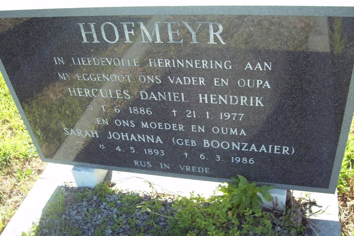 HOFMEYR Hercules Daniel Hendrik 1886-1977 &amp; Sarah Johanna BOONZAAIER 1893-1986