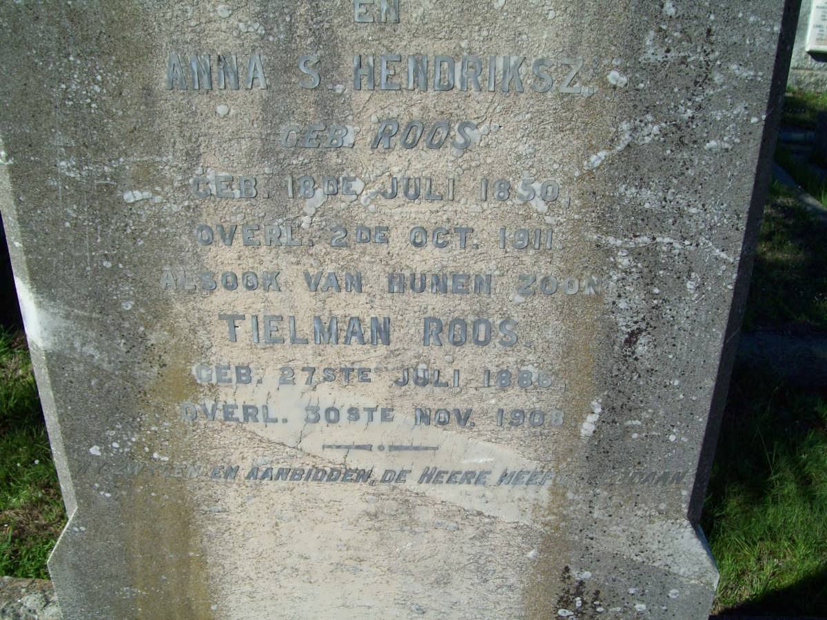 HENDRIKSZ Johannes J. 1846-1915 &amp; Anna S ROOS 1850-1911 :: HENDRIKSZ Tielman Roos 1886-1908