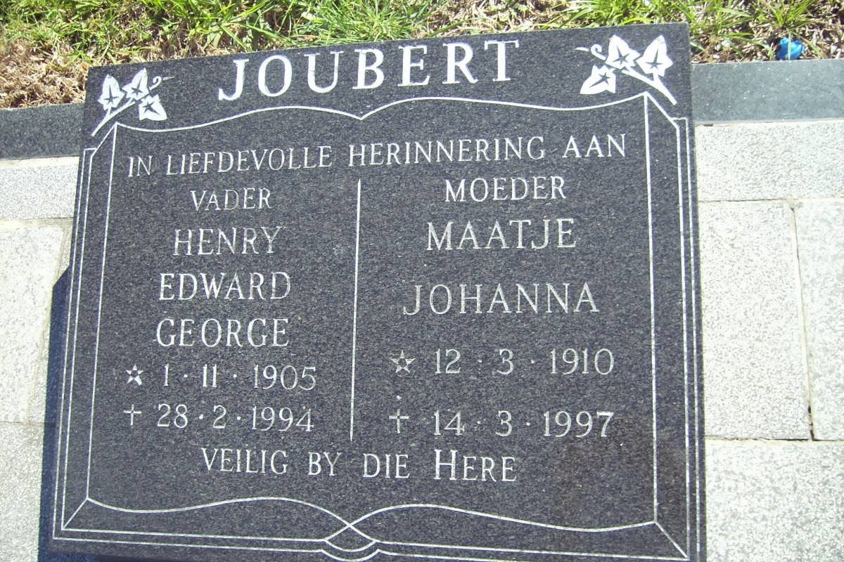JOUBERT Henry Edward George 1905-1994 &amp; Maatje Johanna 1910-1997
