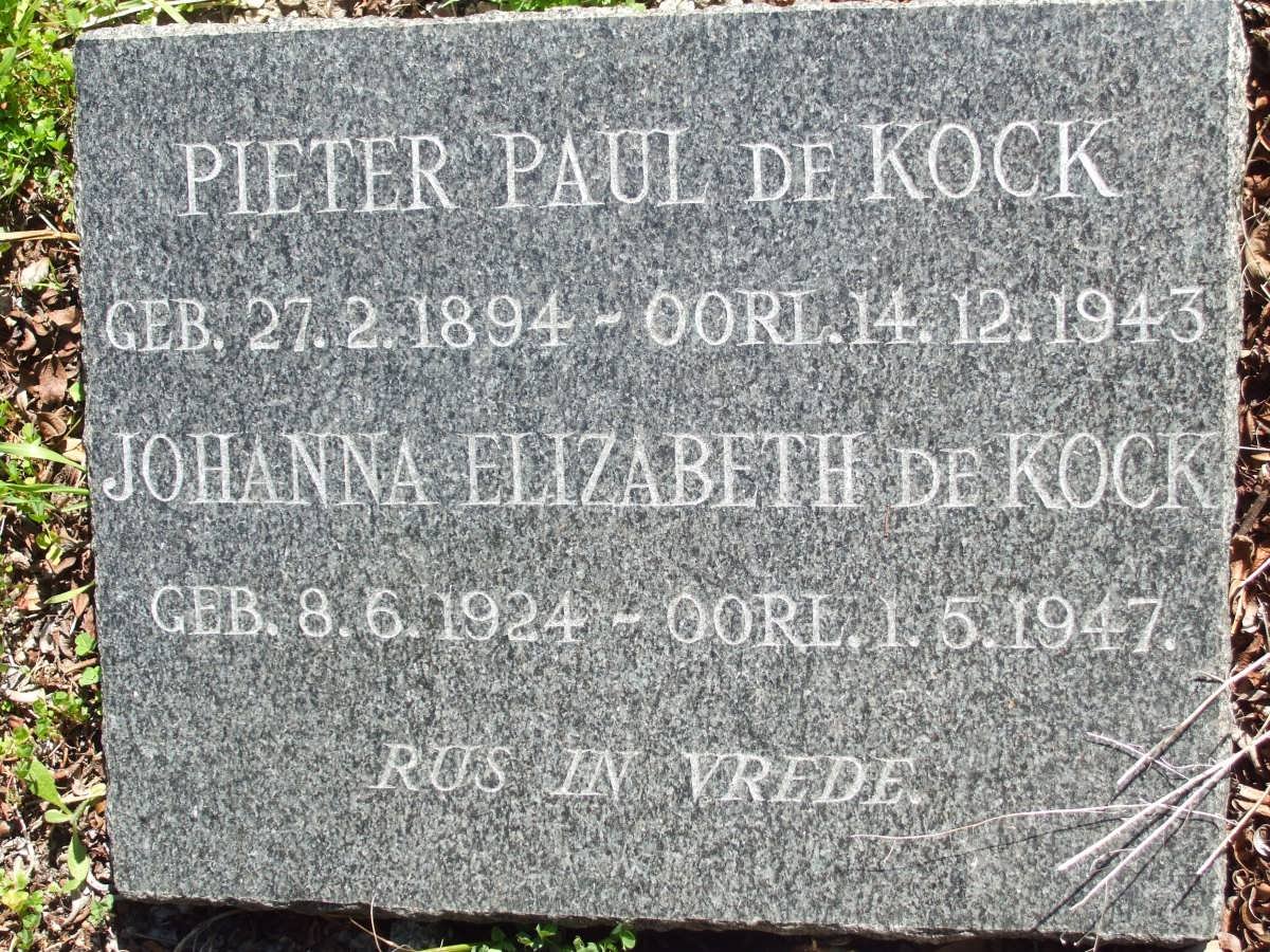 KOCK Pieter Paul, de 1894-1943 :: DE KOCK  Johanna Elizabeth 1924-1947