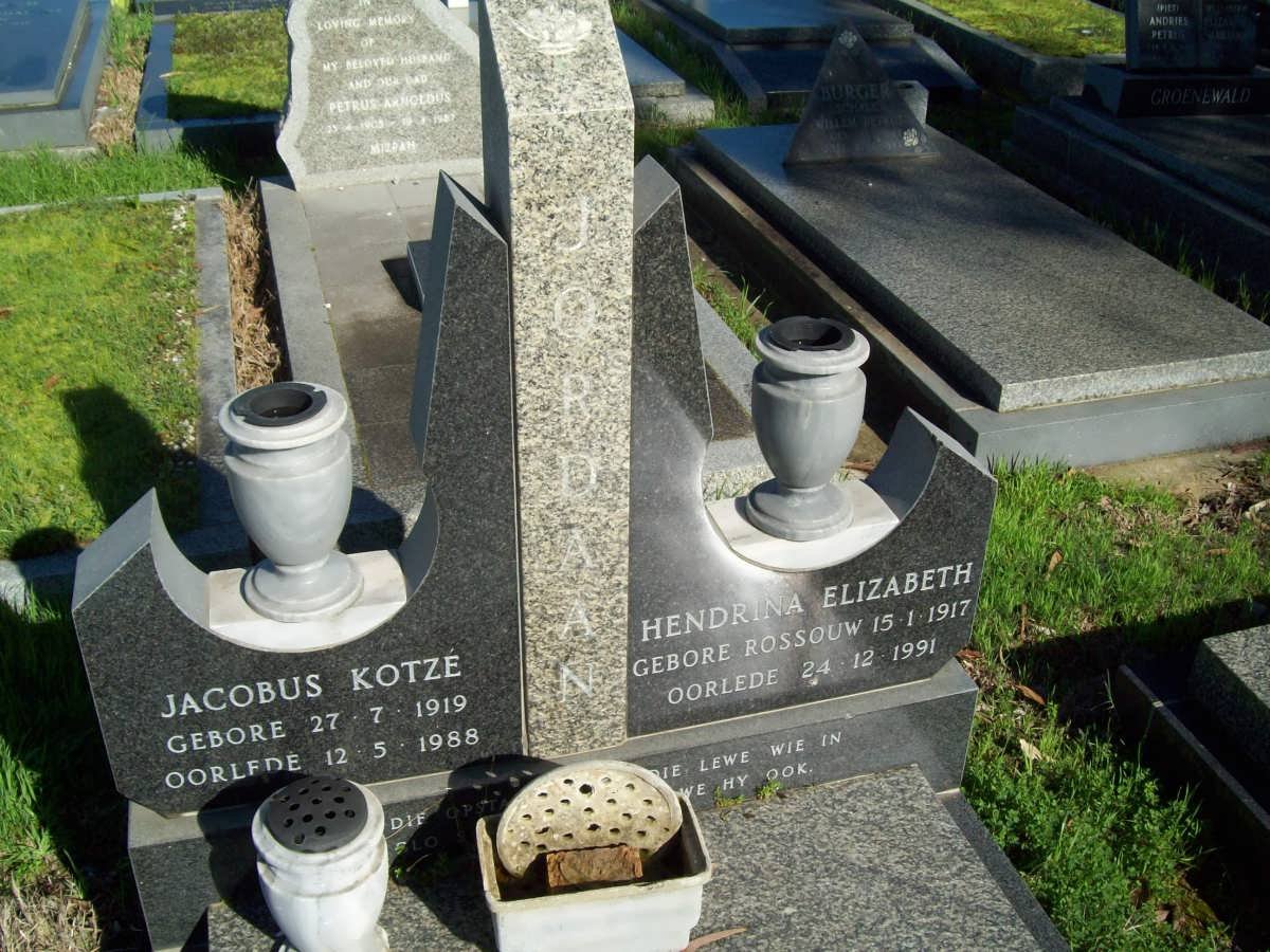 KOTZé Jacobus 1919-1988 &amp; Hendrina Elizabeth ROSSOUW 1917-1991