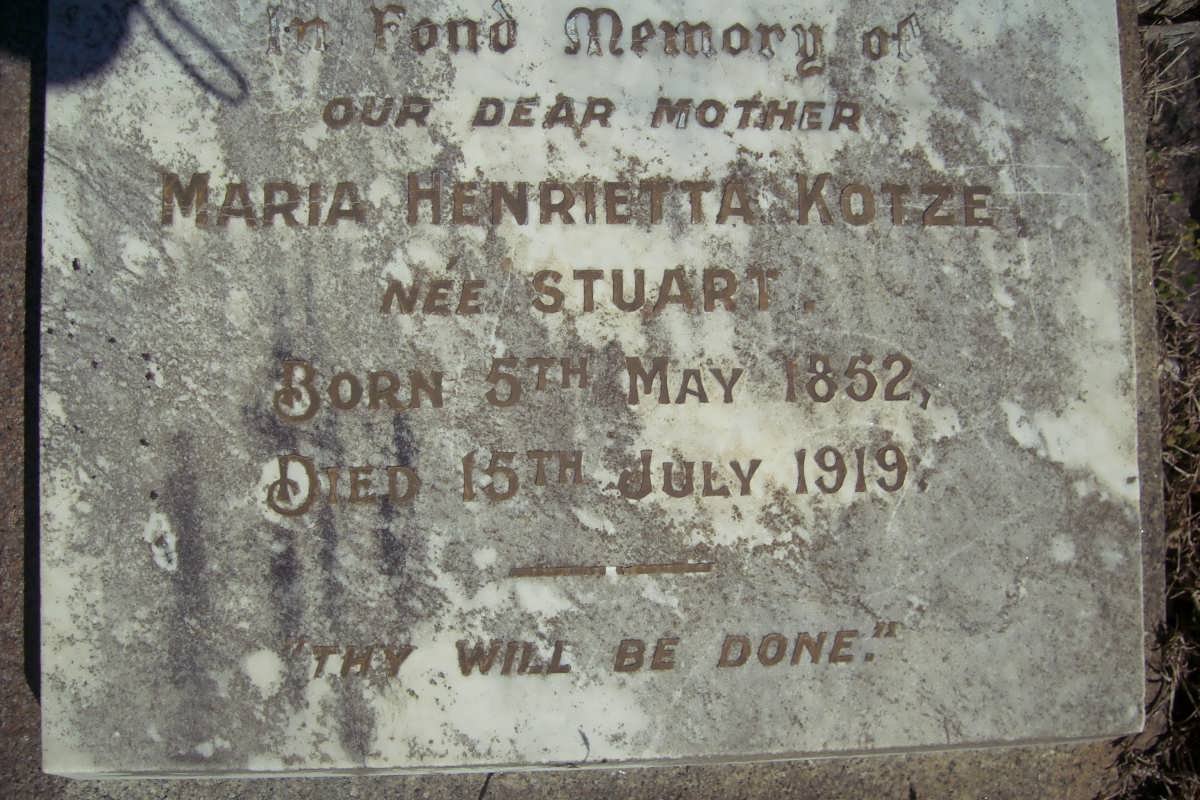 KOTZE Maria Henrietta nee STUART 1862-1919