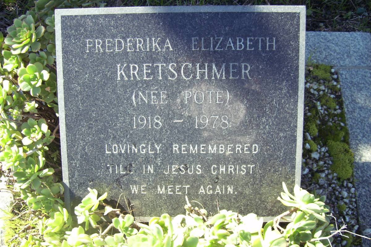 KRETSCHMER Frederika Elizabeth nee POTE 1918-1978