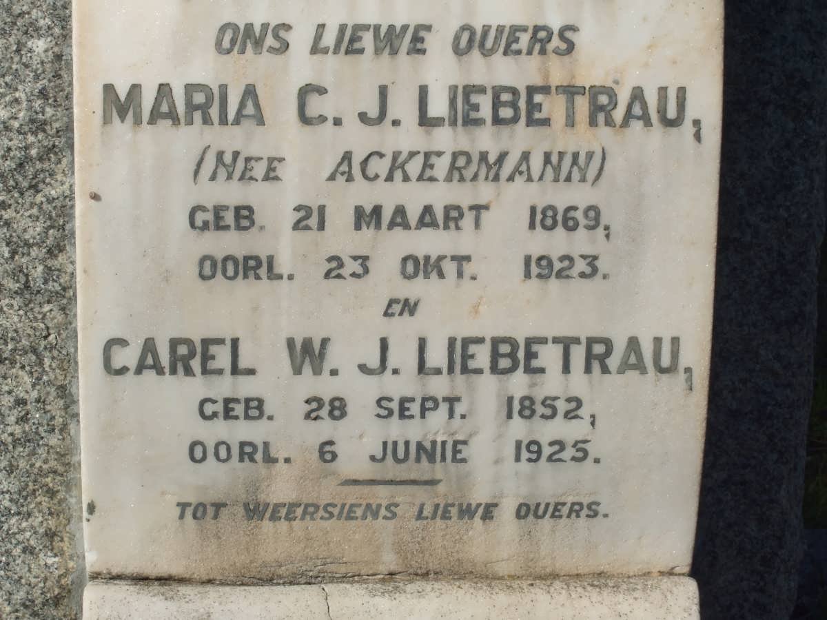 LIEBETRAU Carel W.J. 1852-1925 &amp; Maria C.J. ACKERMANN 1869-1923