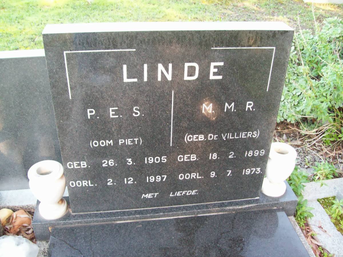 LINDE P.E.S. 1905-1997 &amp; M.M.R. DE VILLIERS 1899-1973