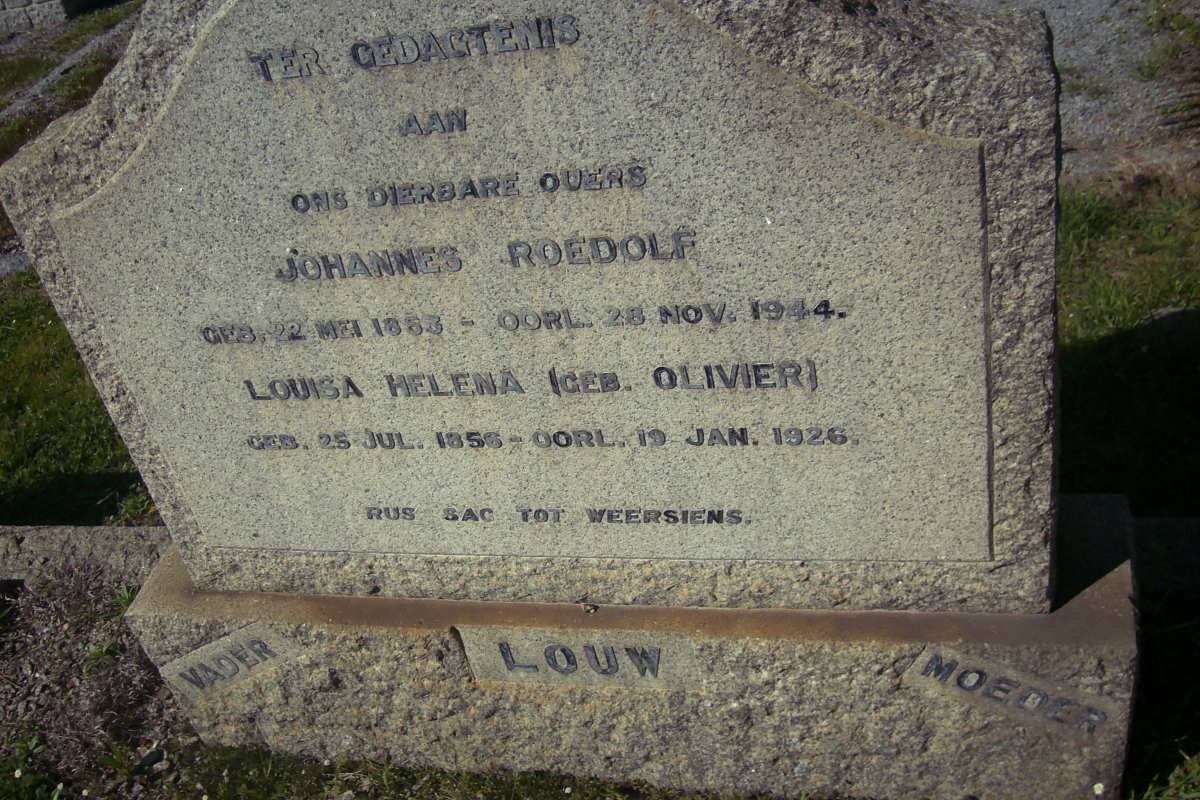 LOUW Johannes Roedolf 1853-1944 &amp; Louisa Helena OLIVIER 1856-1926