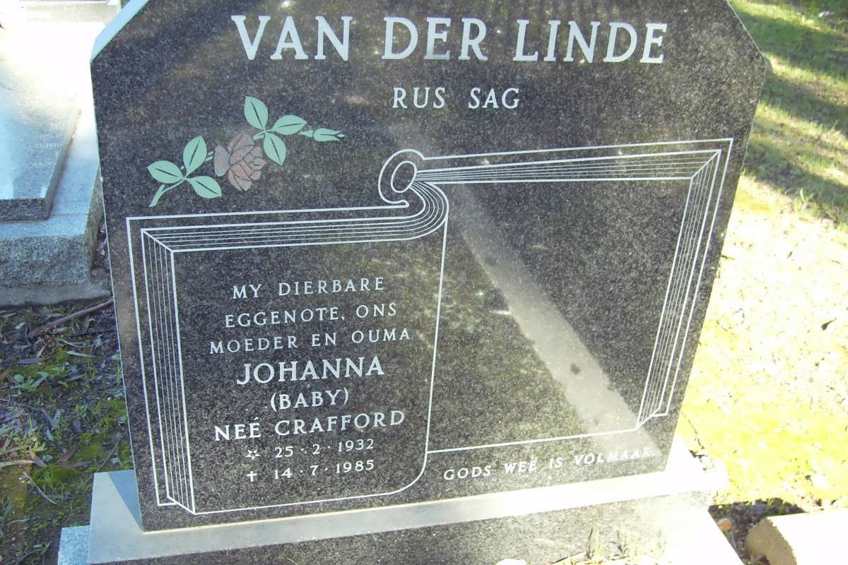 LINDE Johanna, van der nee CRAFFORD 1932-1985