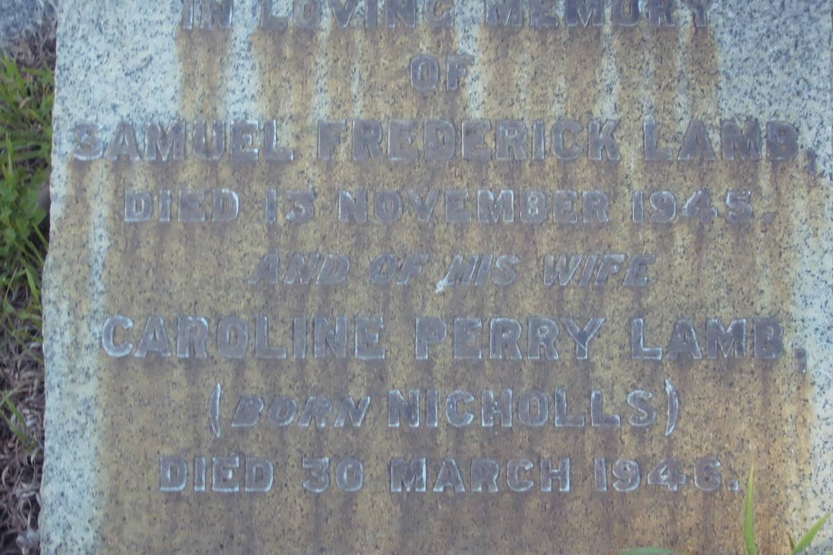 LAMB Samuel Frederick -1949 &amp; Caroline Perry NICHOLLS -1949