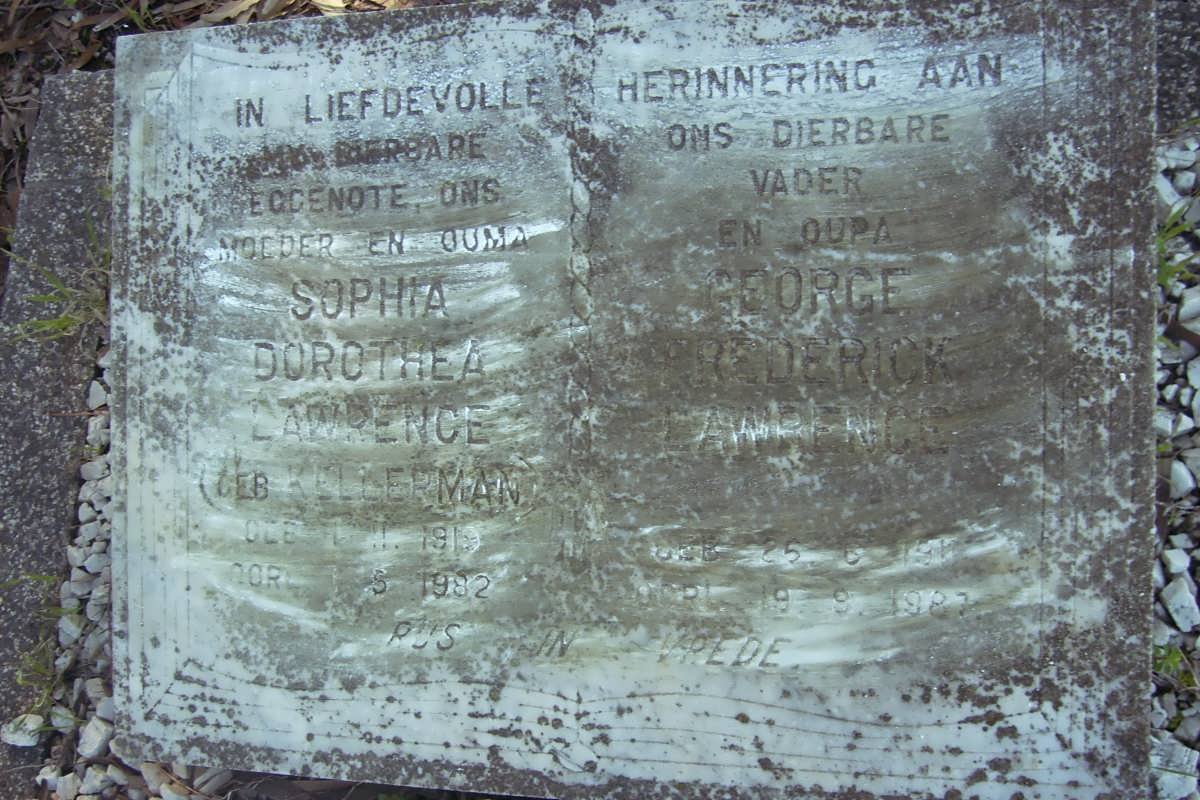 LAWRENCE George Frederick 1911-1987 &amp; Sophia Dorothea KELLERMAN 1919-1982