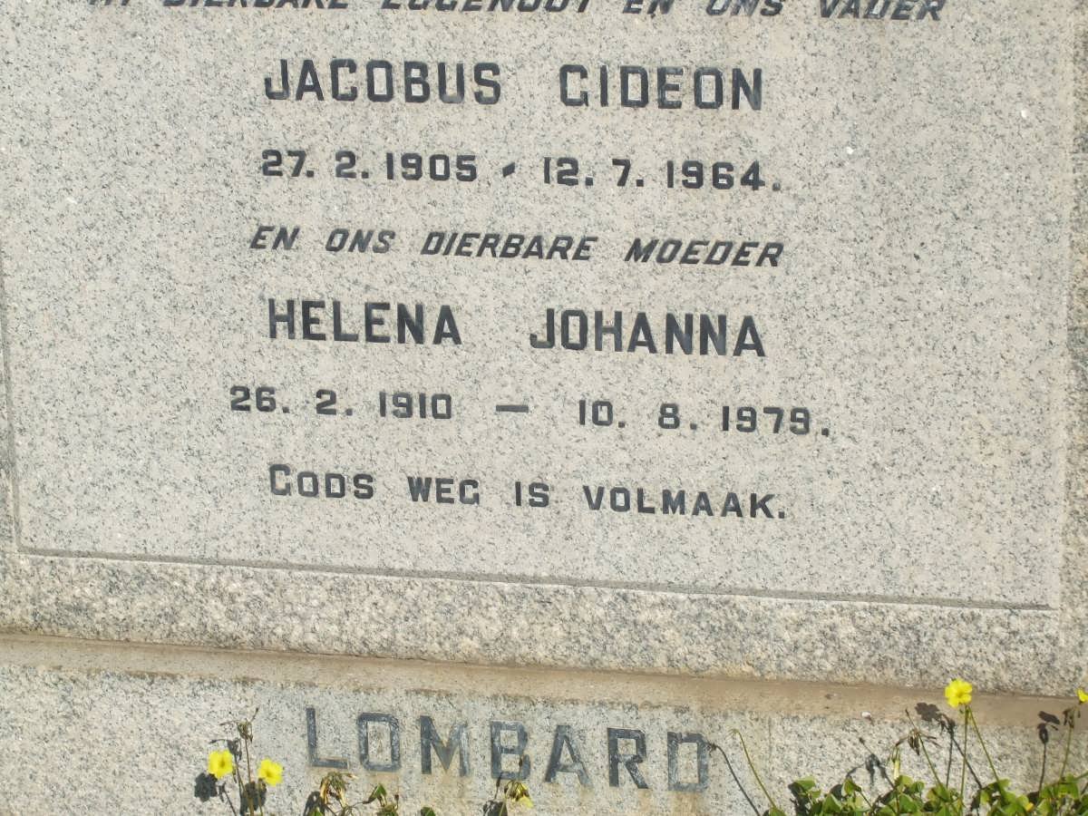 LOMBARD Jacobus Gideon 1905-1964 &amp; Helena Johanna 1910-1979