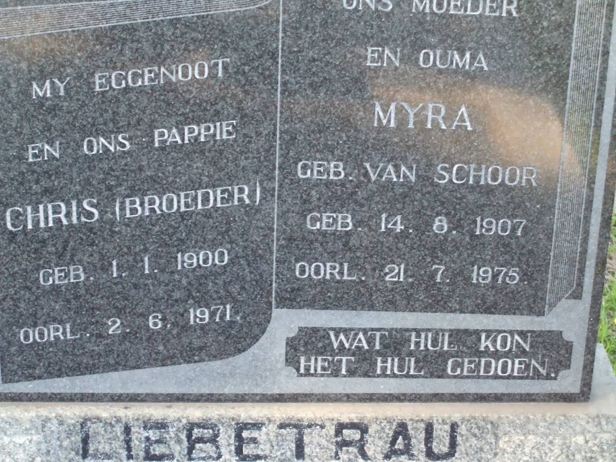 LIEBETRAU Chris 1900-1971 &amp; Myra VAN SCHOOR 1907-1975