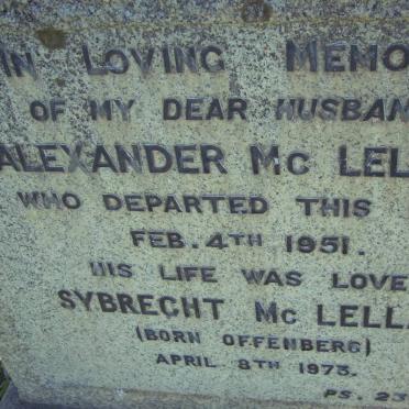 Mc LELLAN Alexander -1951 &amp; Sybrecht OFFENBERG -1973