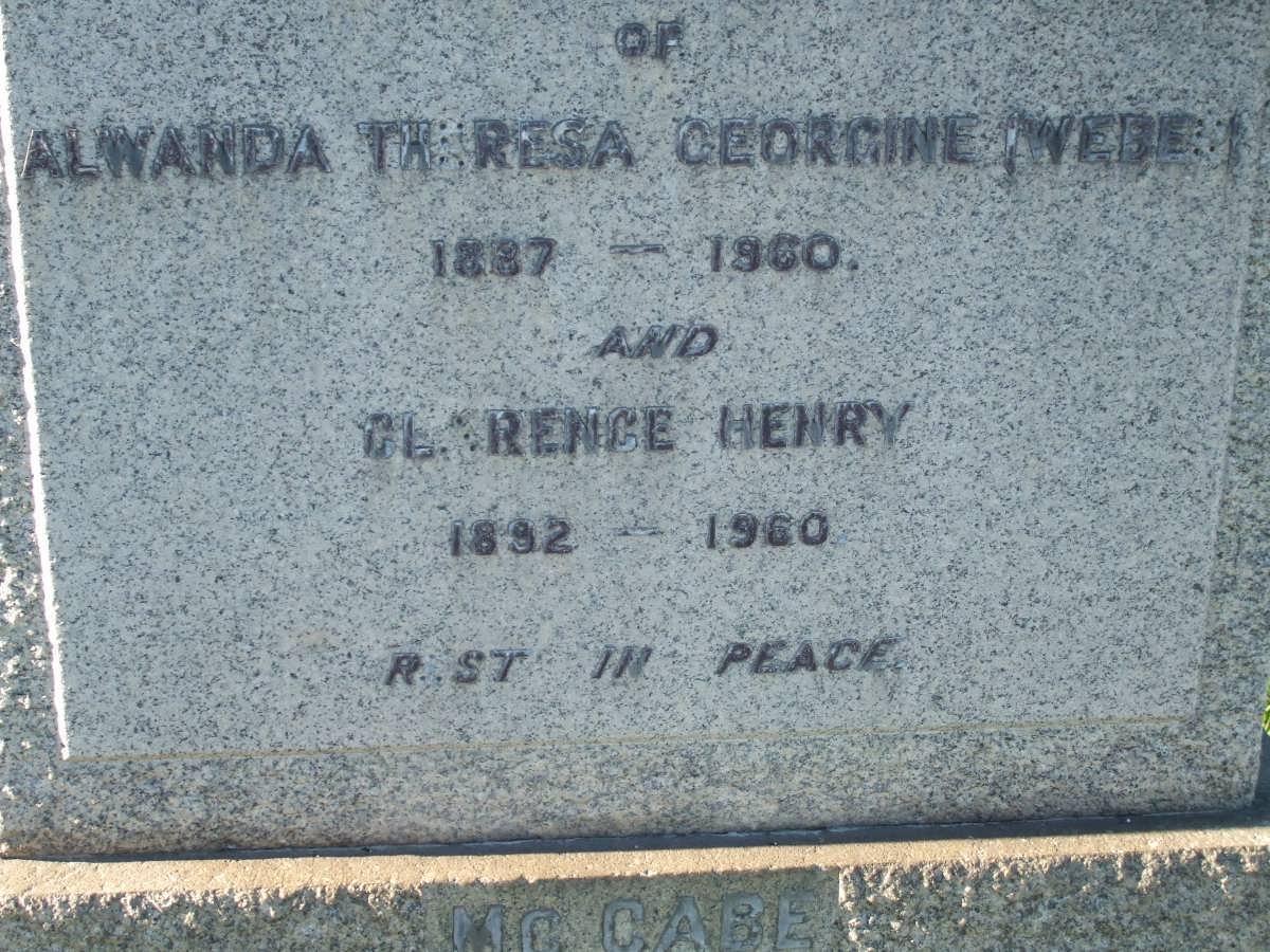 McCABE Clarence Henry 1892-1960 &amp; Alwanda Theresa Georgine WEBER 1887-1960