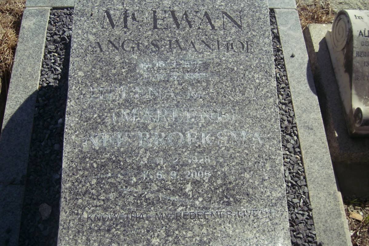 Mc EWAN Angus Ivanhof 1914-1997 &amp;  Helena Maria BROEKSMA 1928-2005