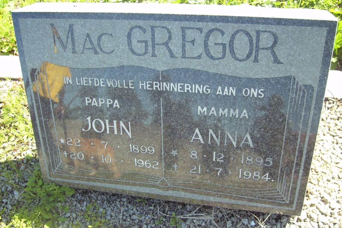MAC GREGOR John 1899-1962 &amp; Anna 1895-1984