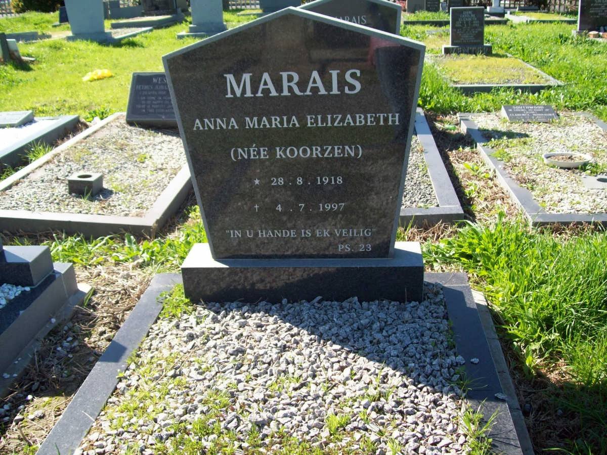 MARAIS Anna Maria Elizabeth nee KOORZEN 1918-1997
