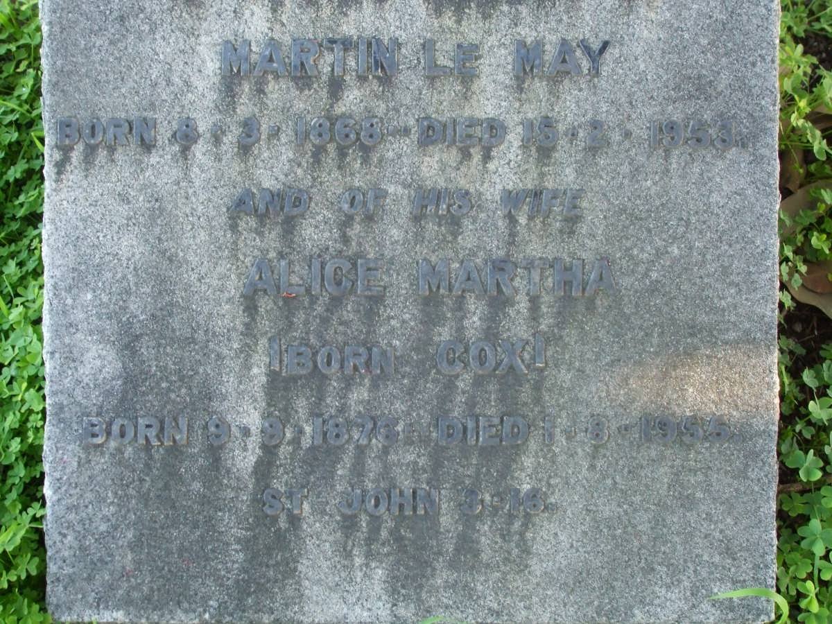 MAY Martin, le 1868-1953 &amp; Alice Martha COX 1876-1956