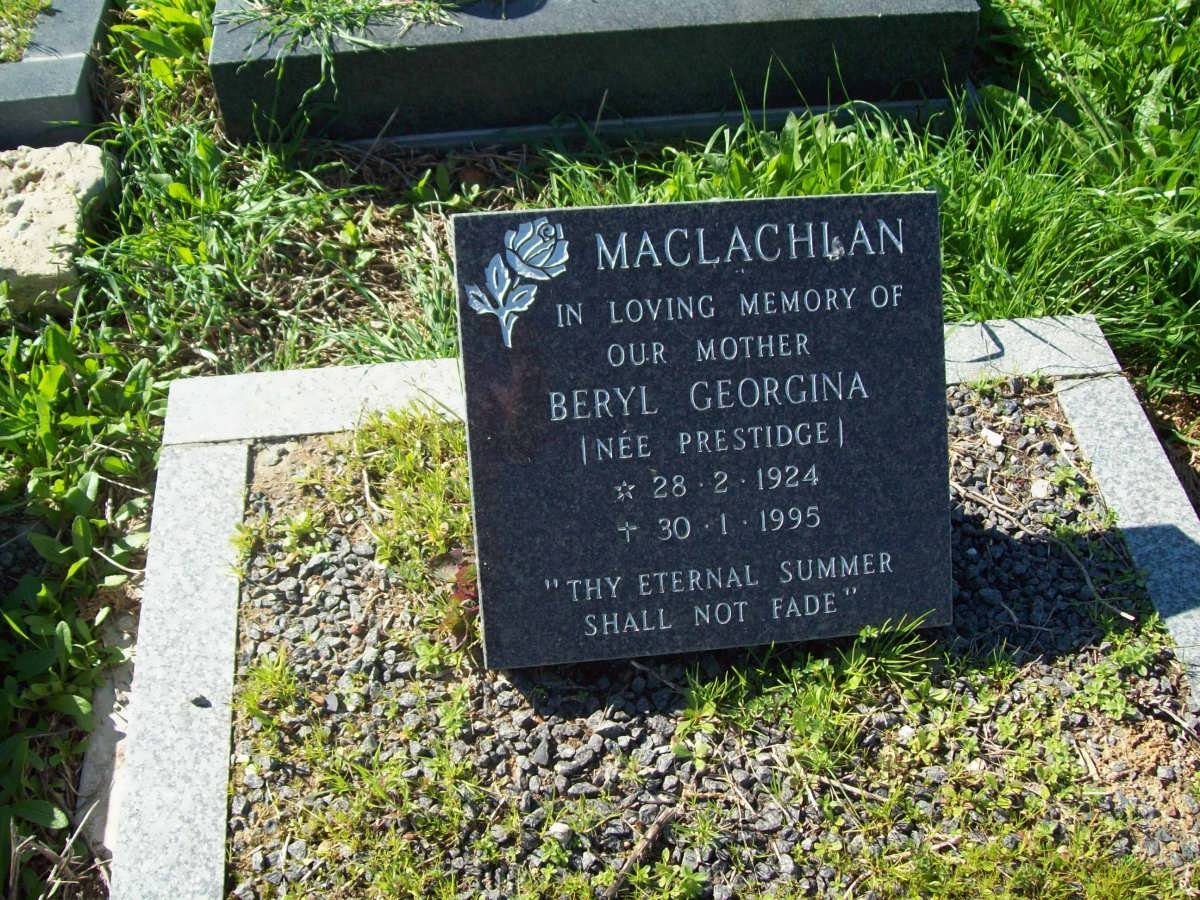 MACLACHLAN Beryl Georgina nee PRESTIDGE 1924-1995