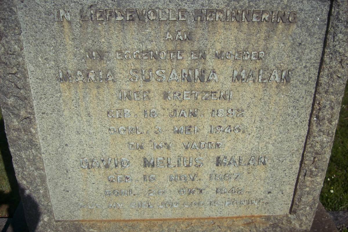 MALAN David Melius 1887-1942 &amp; Maria Susanna KRETZEN 1892-1940