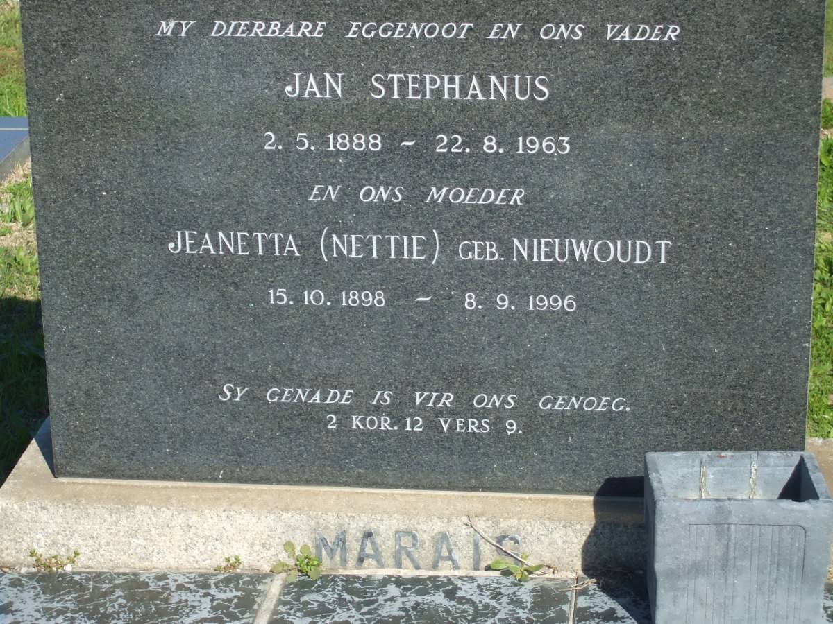 MARAIS Jan Stephanus 1888-1963 &amp; Jeanetta NIEUWOUDT 1898-1996