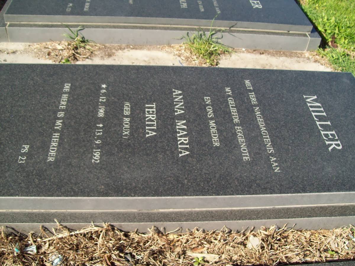 MILLER Anna Maria Tertia nee ROUX 1908-1992