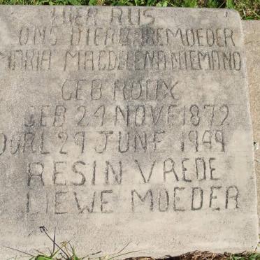 NIEMAND Maria Magdalena nee ROUX 1872-1949