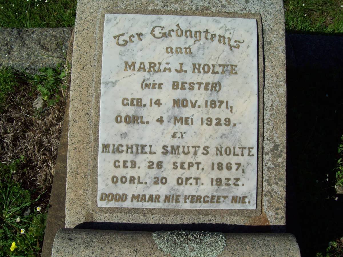 NOLTE Michiel Smuts 1867-1977 &amp; Maria J. BESTER 1871-1929