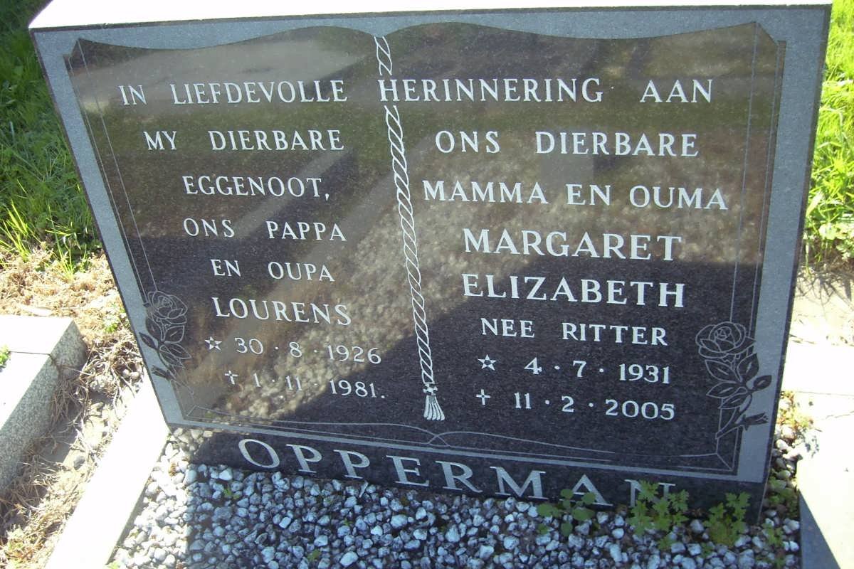OPPERMAN Lourens 1926-1981 &amp; Margaret Elizabeth RITTER 1931-2005