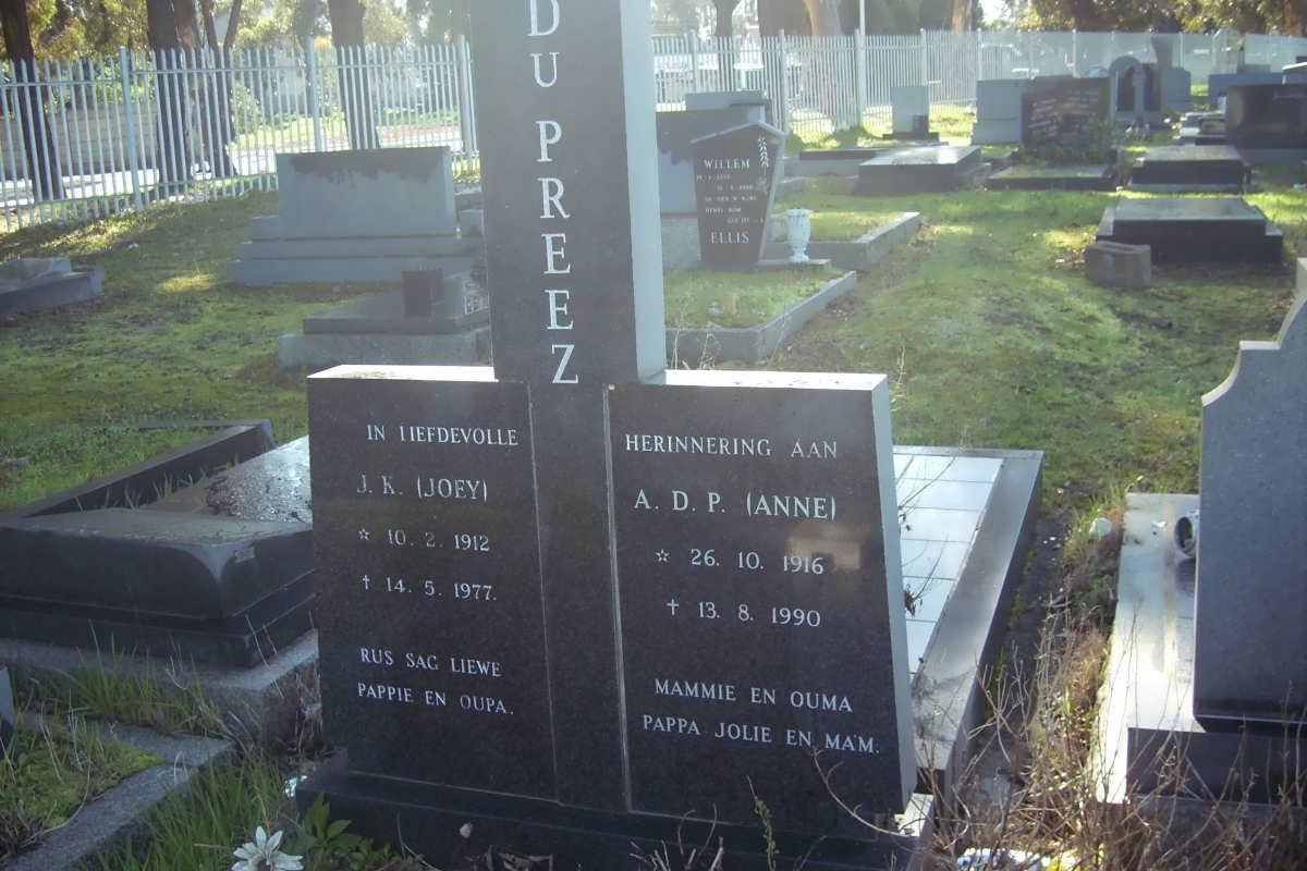 PREEZ J.K., du 1912-1977 &amp; A.D.P. 1916-1990