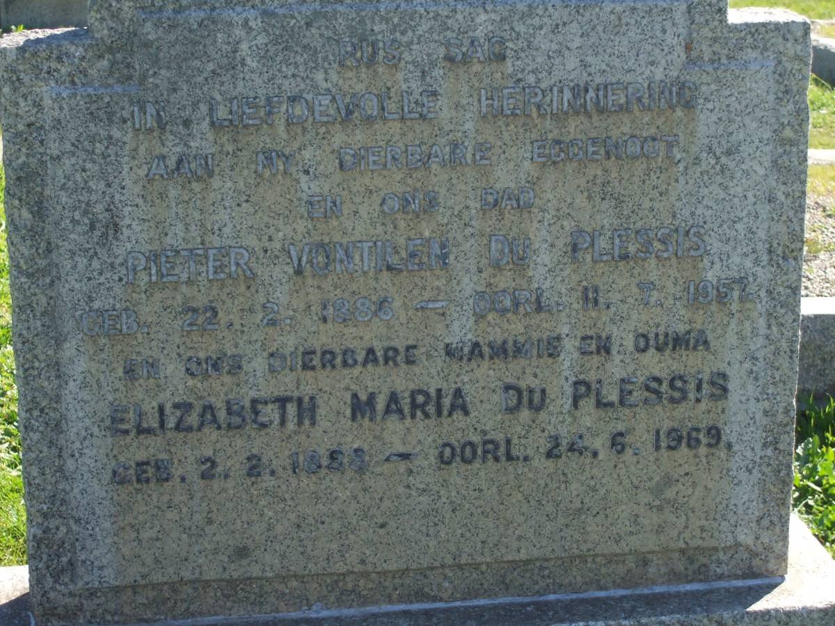 PLESSIS Pieter Vontilen, du 1886-1957 &amp; Elizabeth Maria 1888-1969