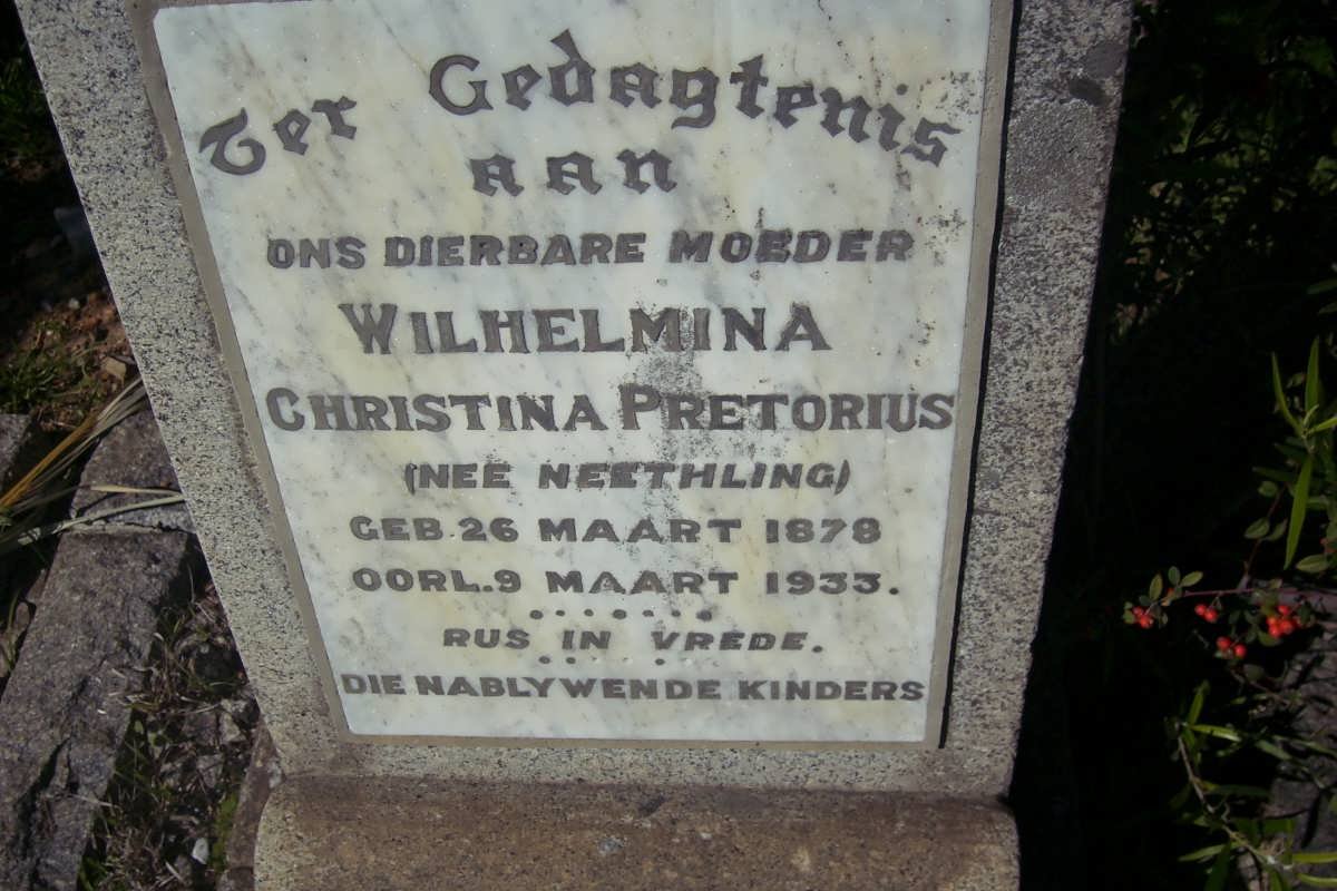 PRETORIUS Wilhelmina Christina nee NEETHLING 1878-1933