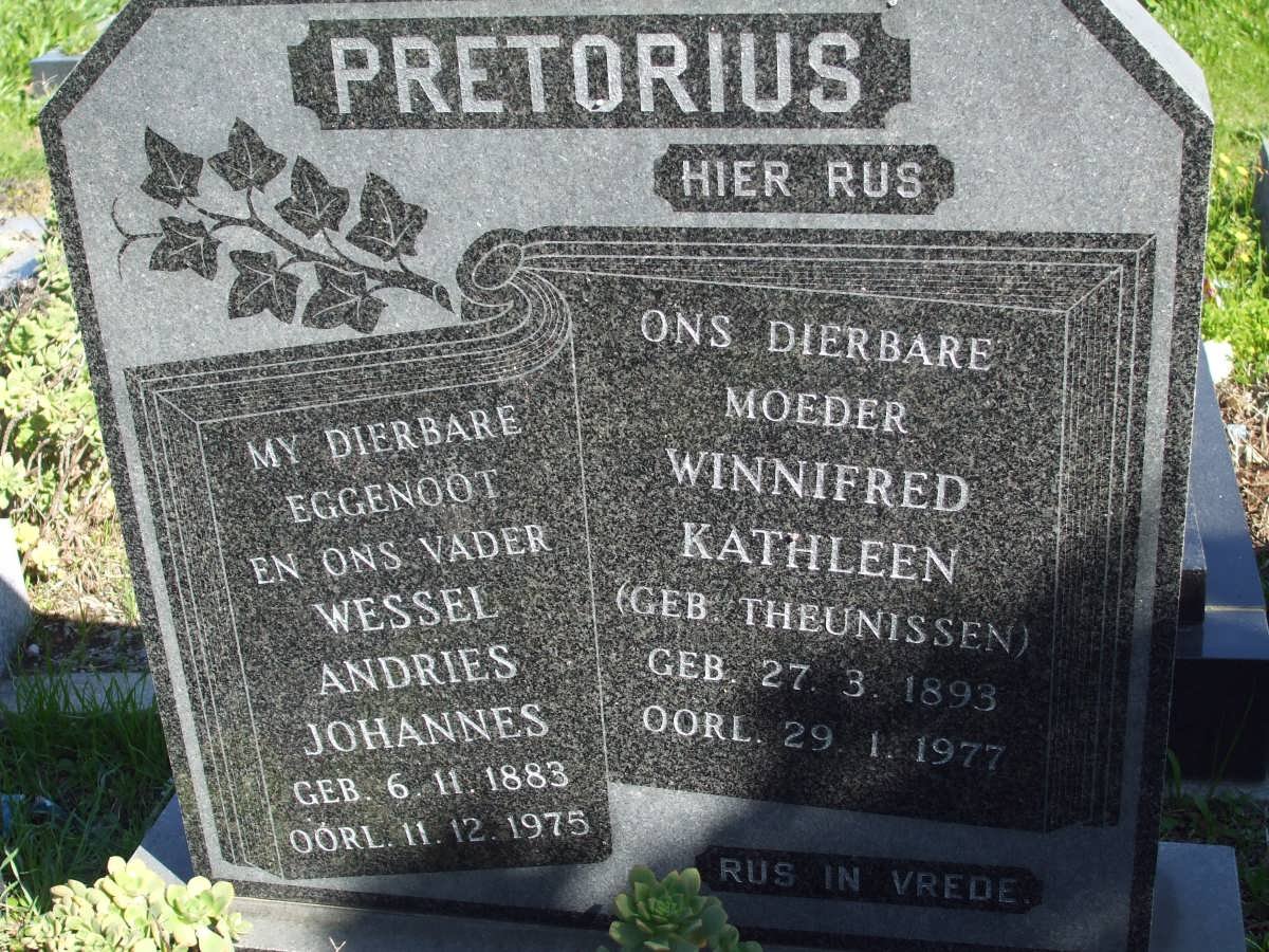 PRETORIUS Wessel Andries Johannes 1883-1975 &amp; Winnifred kathleen THEUNISSEN 1893-1977