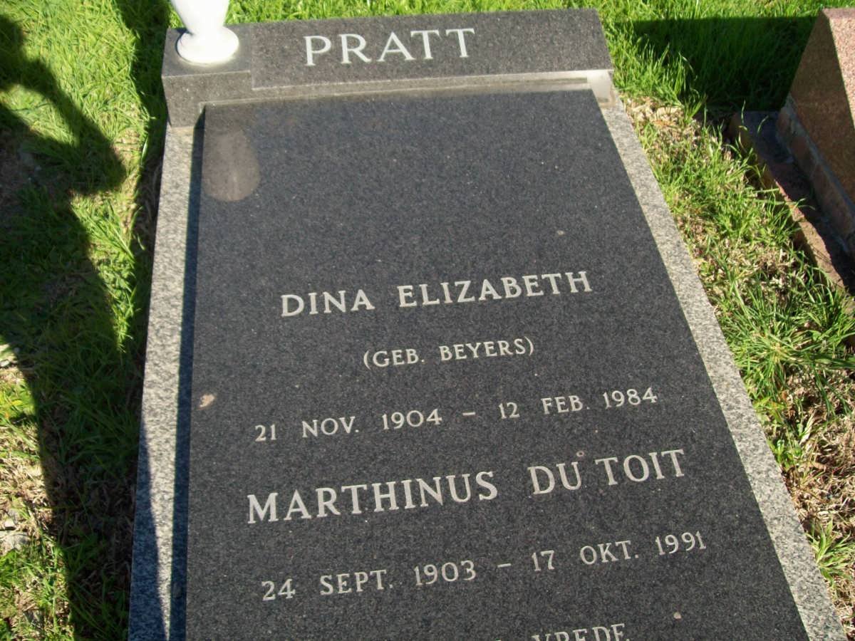 PRATT Marthinus Du Toit 1903-1991 &amp; Dina Elizabeth BEYERS 1904-1984