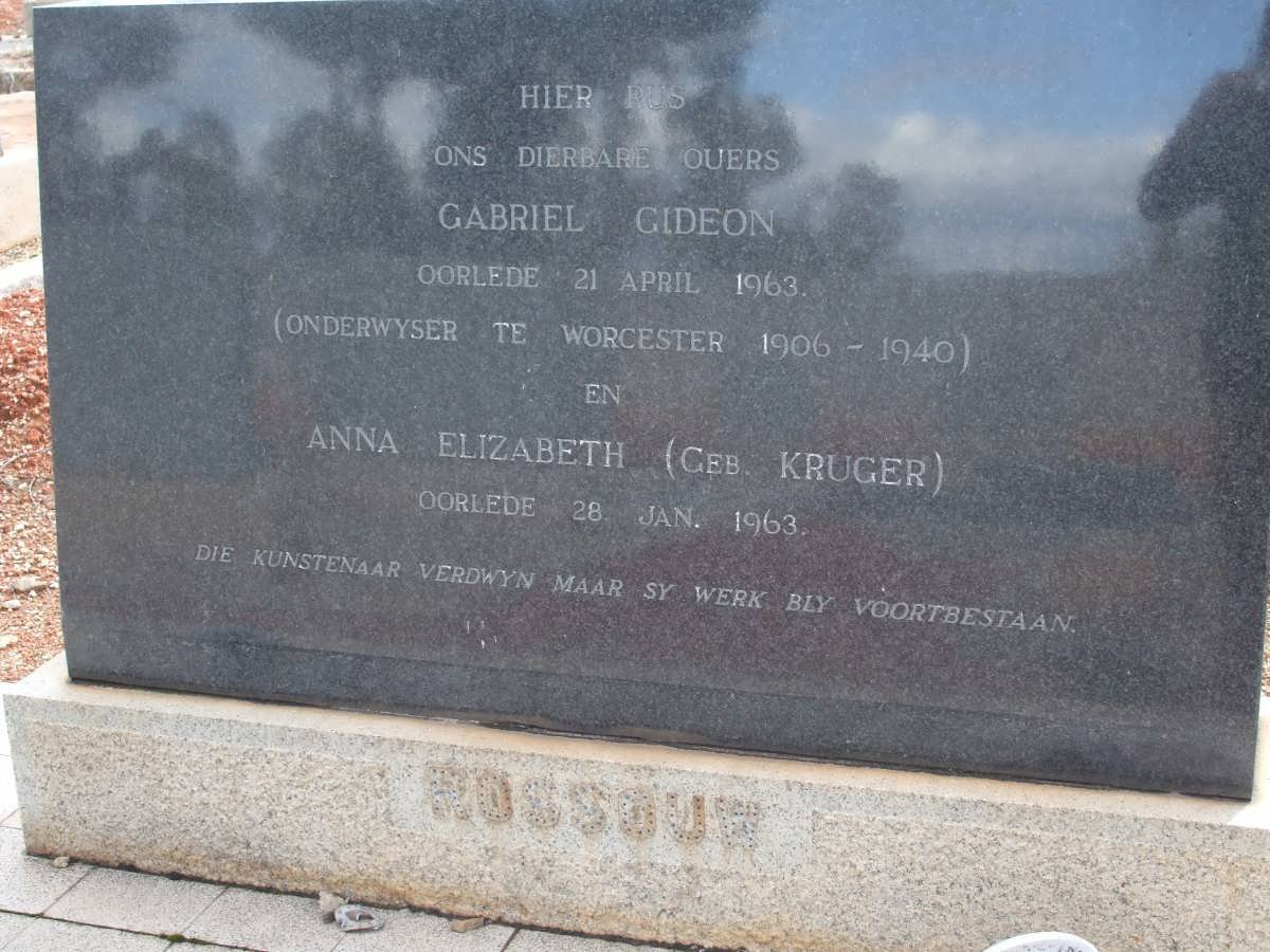 ROSSOUW Gabriel Gideon -1963 &amp; Anna Elizabeth KRUGER -1963