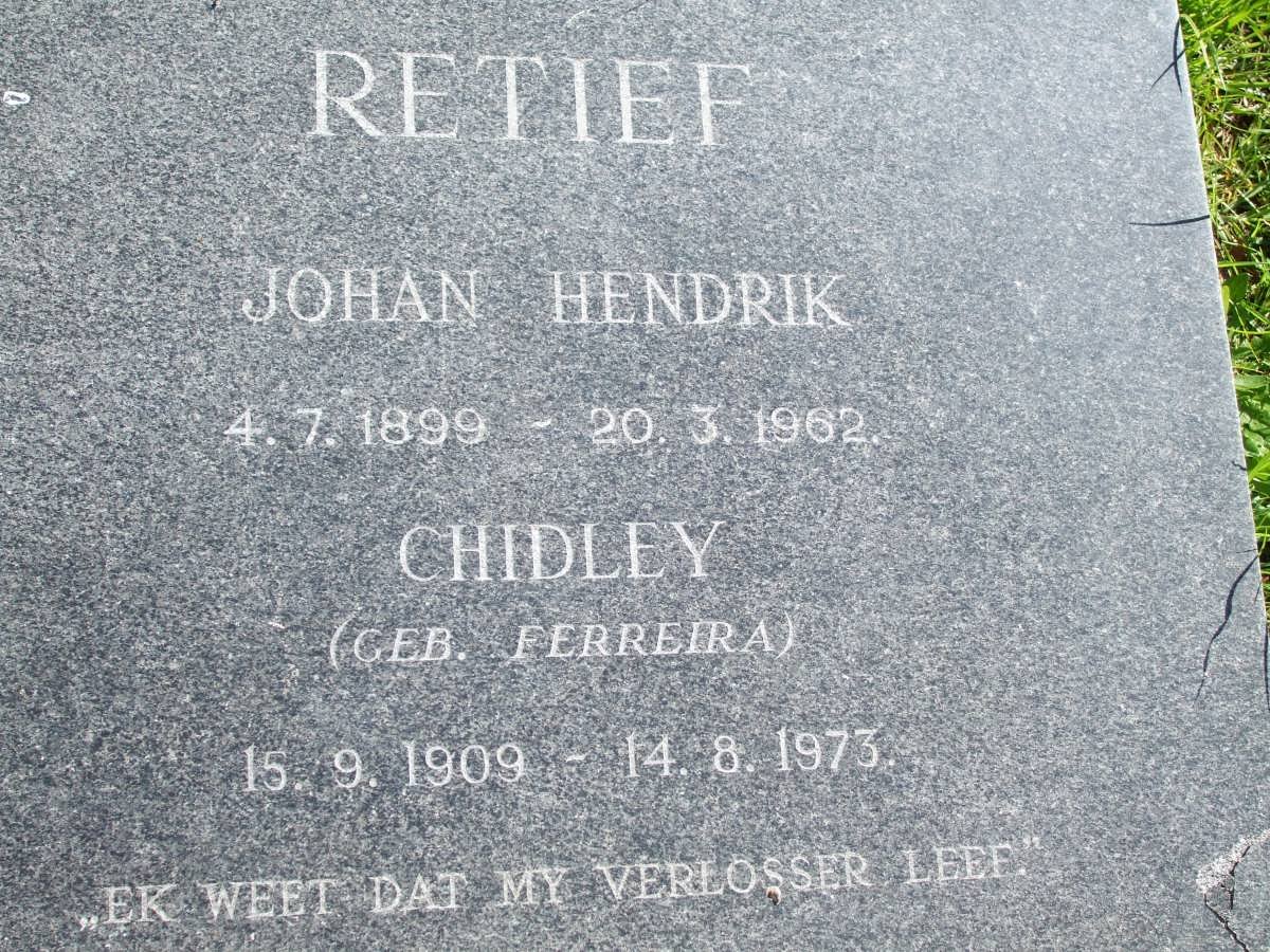 RETIEF Johan Hendrik 1899-1962 &amp; Chidley FERREIRA 1909-1973