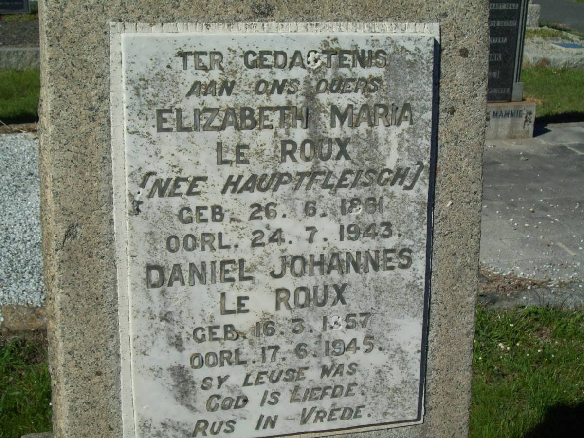 ROUX Daniel Johannes, le 1857-1945 &amp; Elizabeth Maria HAUPTFLEISCH 1861-1943