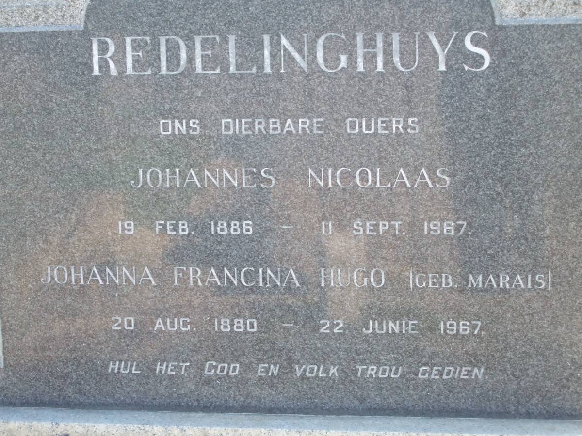 REDELINGHUYS Johannes Nicolaas 1886-1967 &amp; Johanna Francina Hugo MARAIS 1880-1967