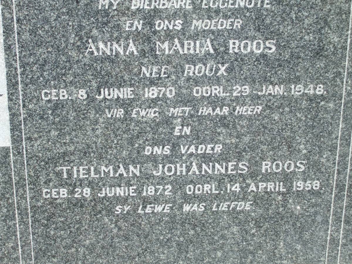 ROOS Tielman Johannes 1872-1958 &amp; Anna Maria ROUX 1870-1948