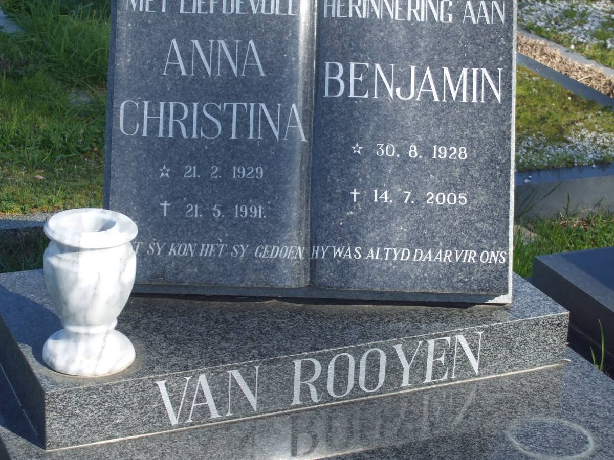 ROOYEN Benjamin, van 1928-2005 &amp; Anna Christina 1929-1991