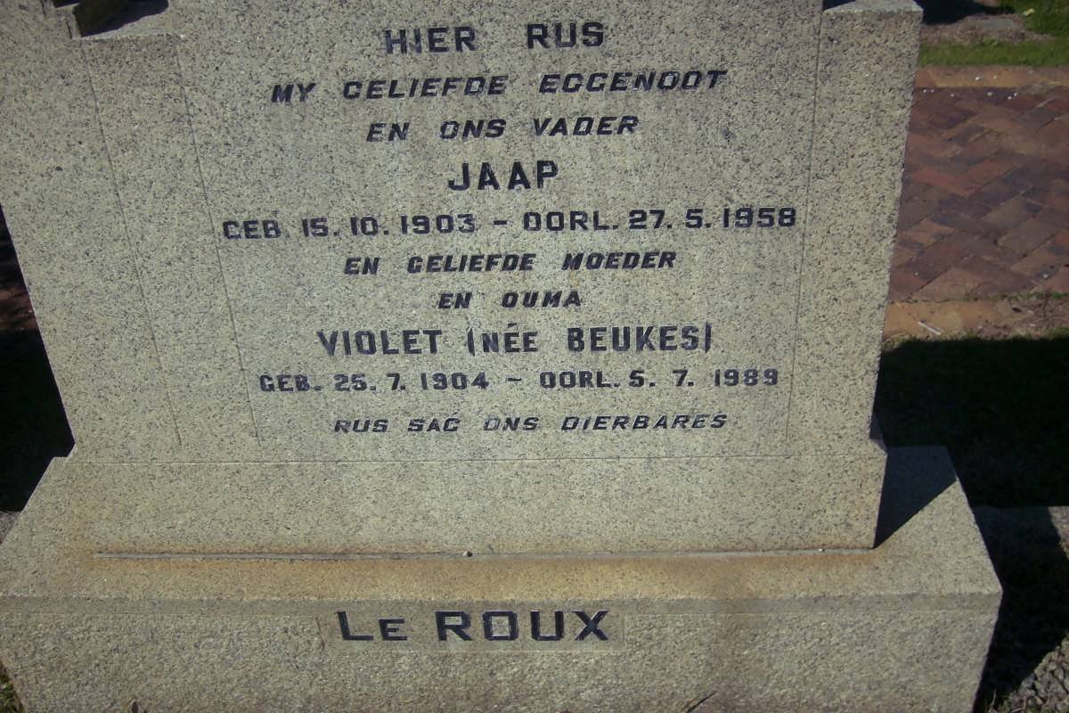 ROUX Jaap, le 1903-1958 &amp; Violet BEUKES 1904-1989