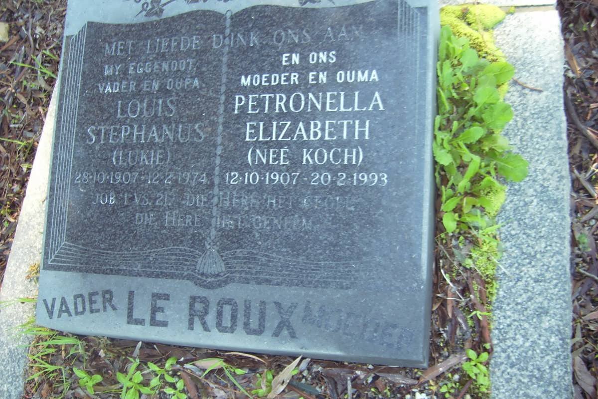 ROUX Louis Stephanus, le 1907-1974 &amp; Petronella Elizabeth KOCH 1907-1993