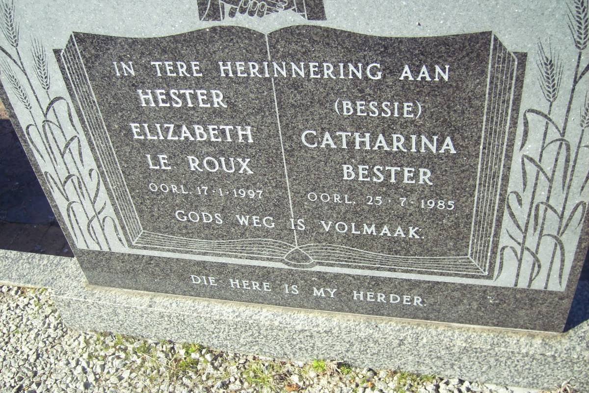 ROUX Hester Elizabeth, le -1997 :: BESTER Catharina -1985