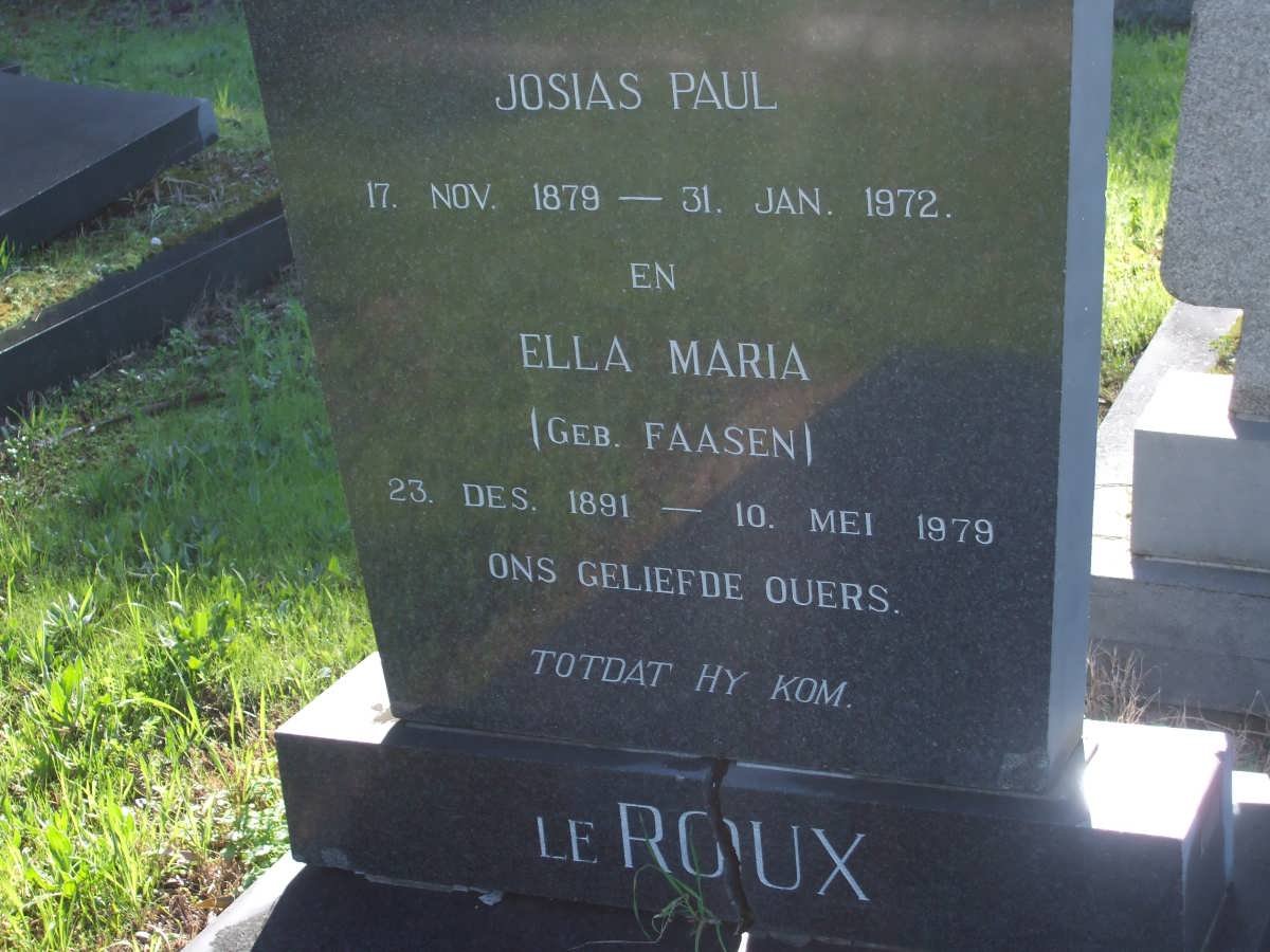 ROUX Josias Paul, le 1879-1972 &amp; Ella Maria FAASEN 1891-1979