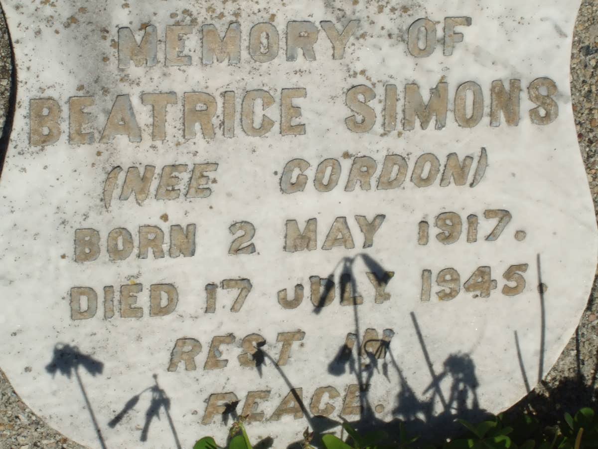 SIMONS Beatrice nee GORDON 1917-1945