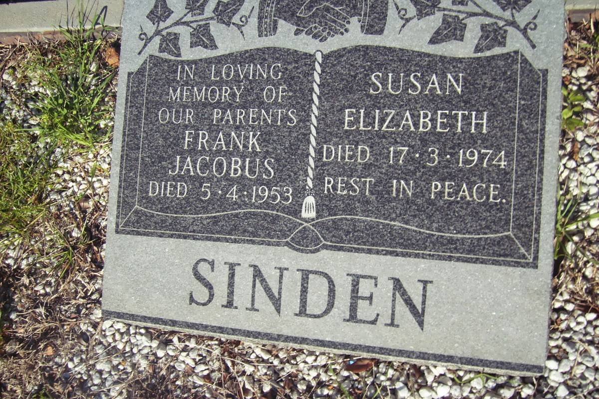 SINDEN Frank Jacobus -1953 &amp; Susan Elizabeth -1974