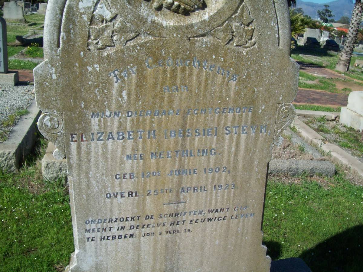 STEYN Elizabeth nee NEETHLING 1902-1923