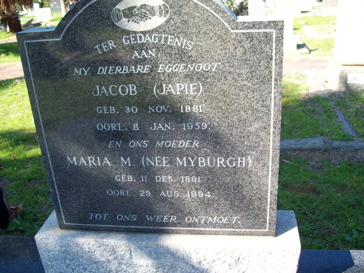 STEYN Jacob 1881-1959 &amp; Maria M. MYBURGH 1891-1994