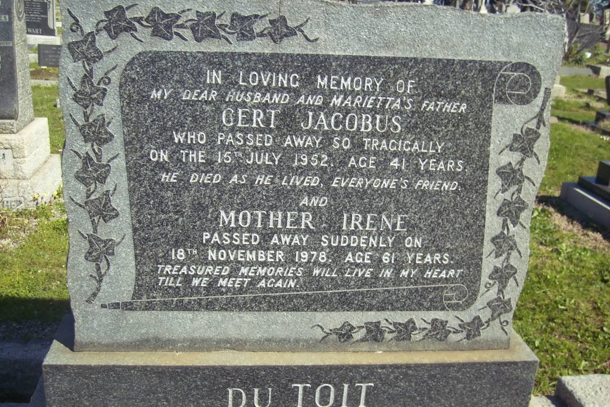 TOIT Gert Jacobus, du -1952 &amp; Irene -1978